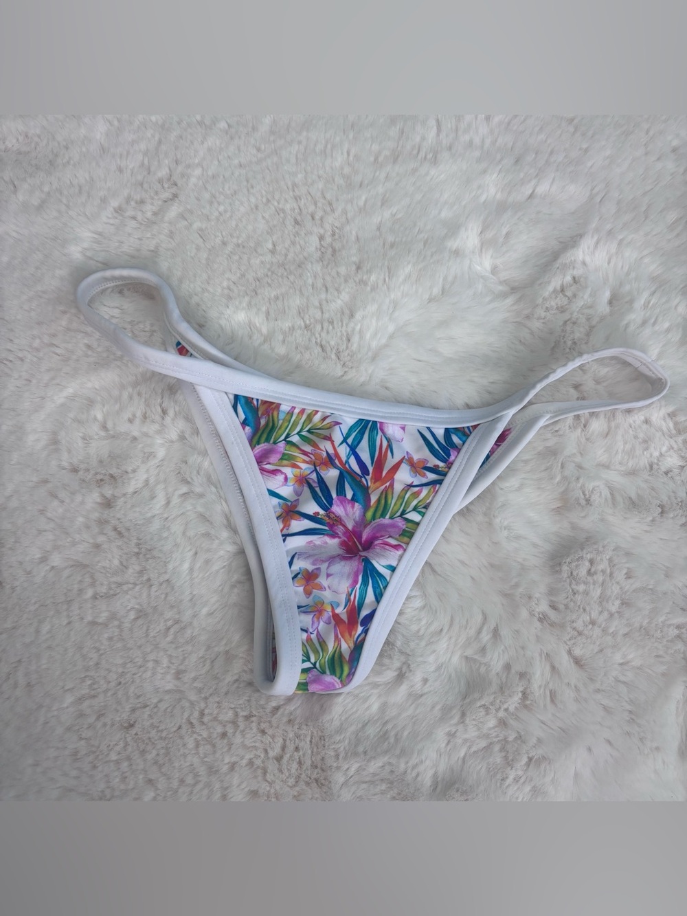 Posh Pua White Floral Print Bikini Bottom